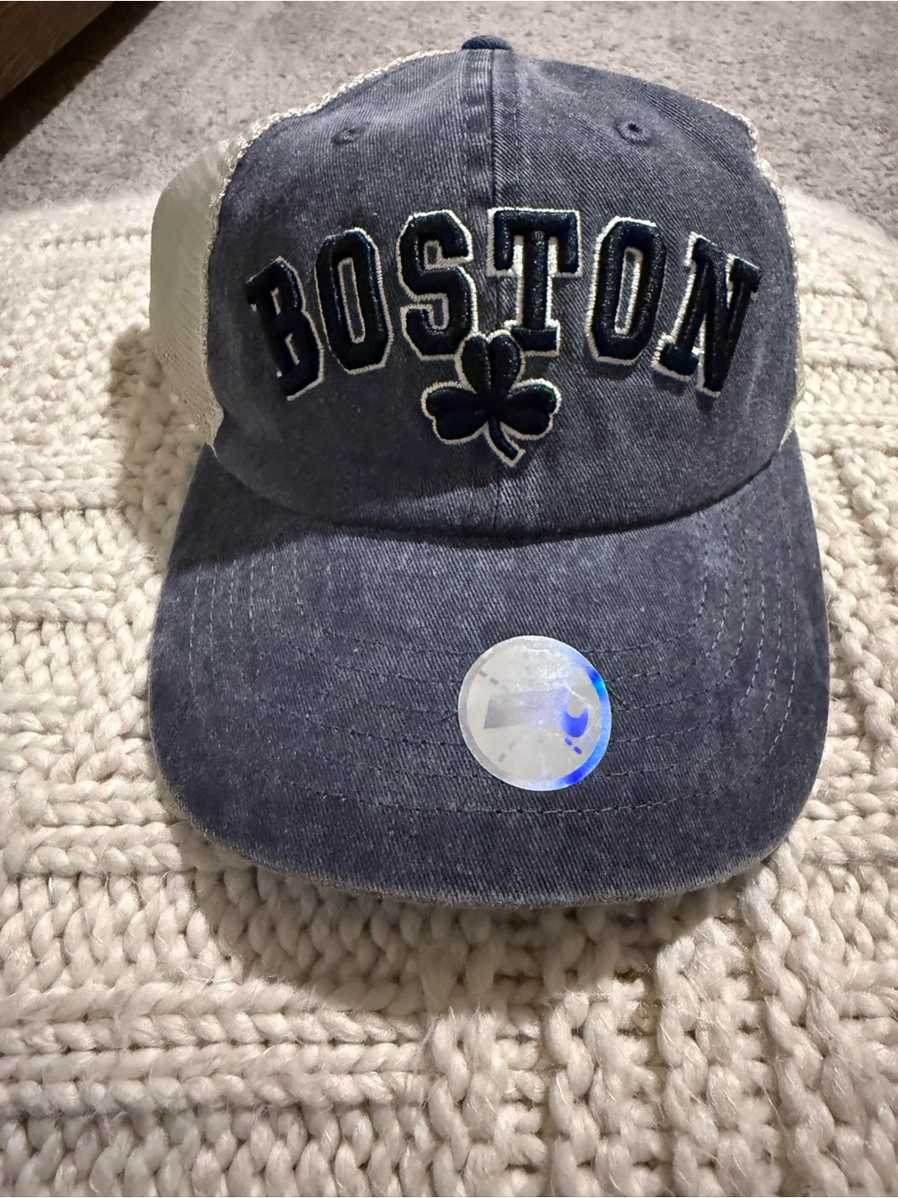 NWT Bay State Boston Shamrock Trucker Hat Navy Cream brand new